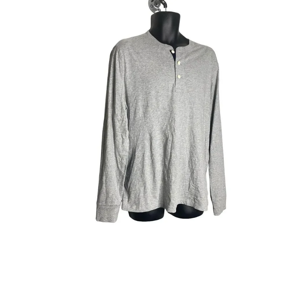 J.CREW Mens Jersey Henley with Plaid Lining Long Sleeve Gray‎ Size XL